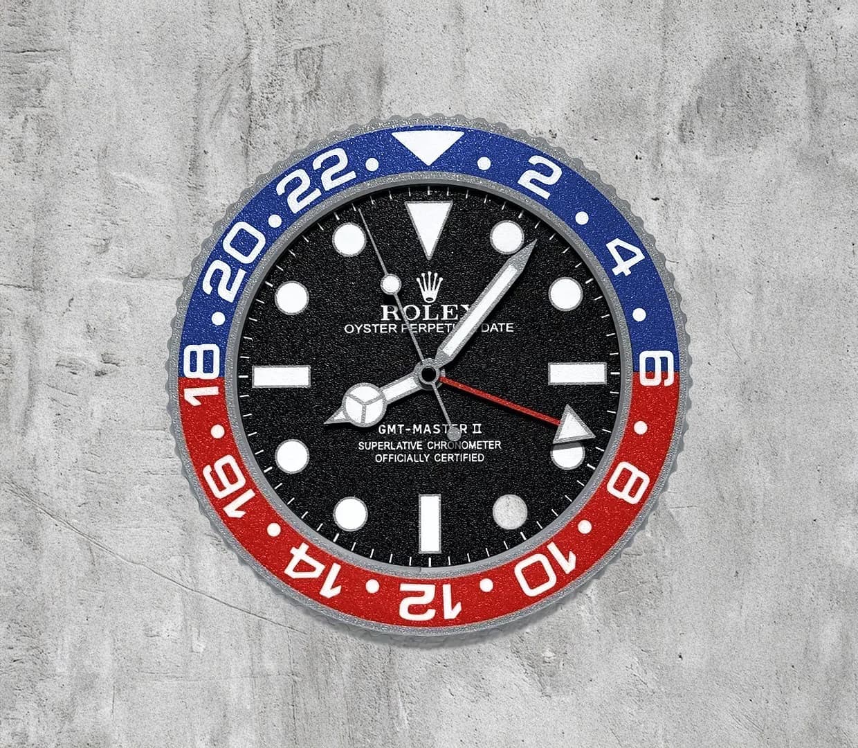Rolex GMT-Master II Wall Clock – 24h Design in Red-Blue, Red, Blue, or Green | Gift for Men | 3D Printed